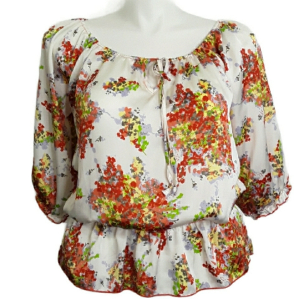 NORDSTROM Lipstick Off Shoulder Floral Ruffle Smocked Blouse EUC sz M